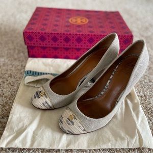 Tory Burch Ethel Linen Cap-Toe Pump